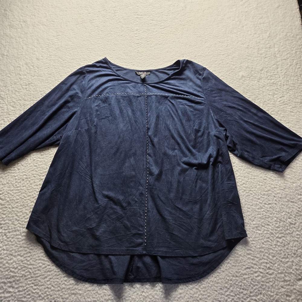 Style & Co Blouse Womens 3X Blue Faux Suede Studded Tunic Top